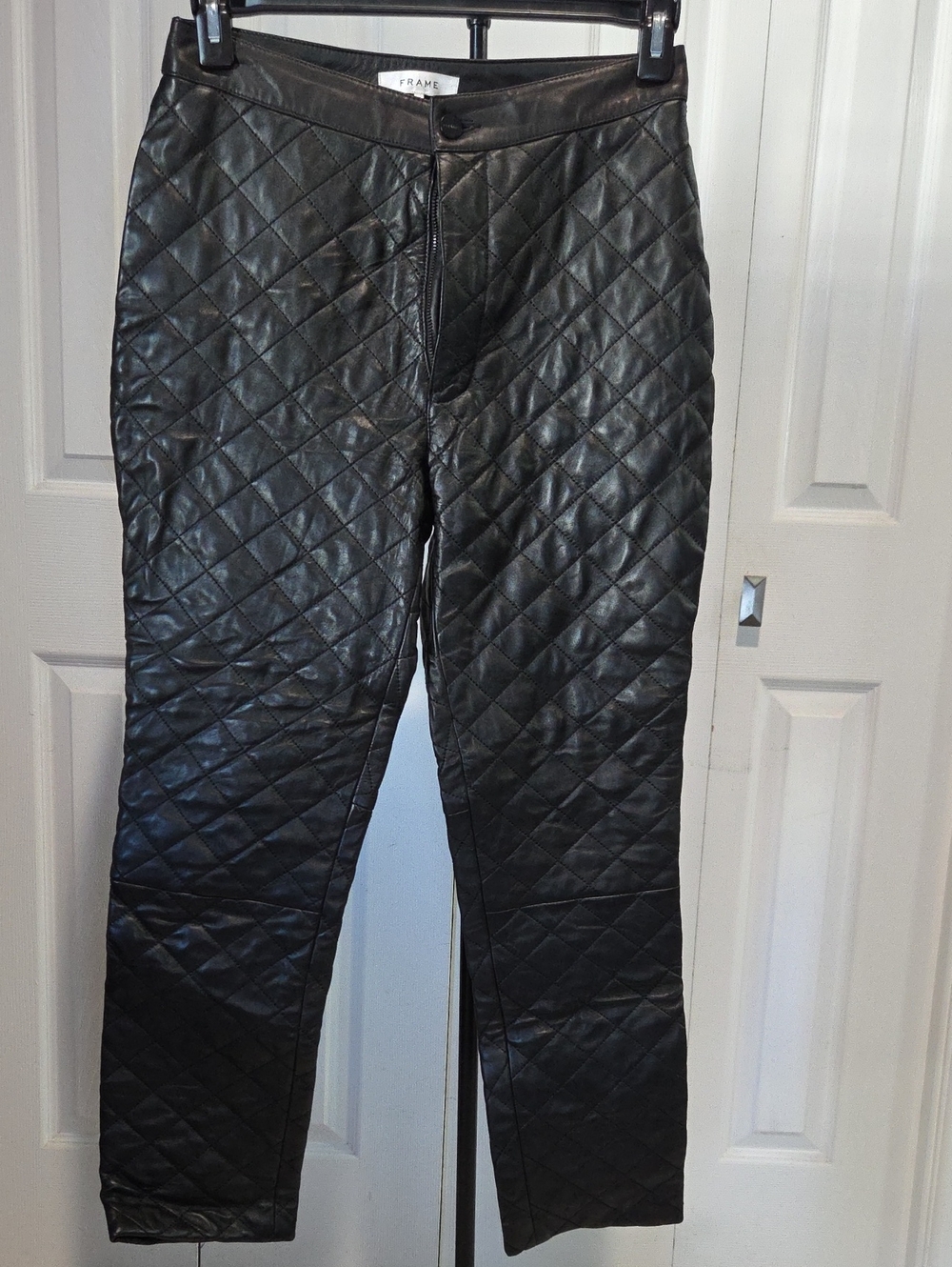 Sz 28/4 - Frame Denim Black Quilted Leather Trousers